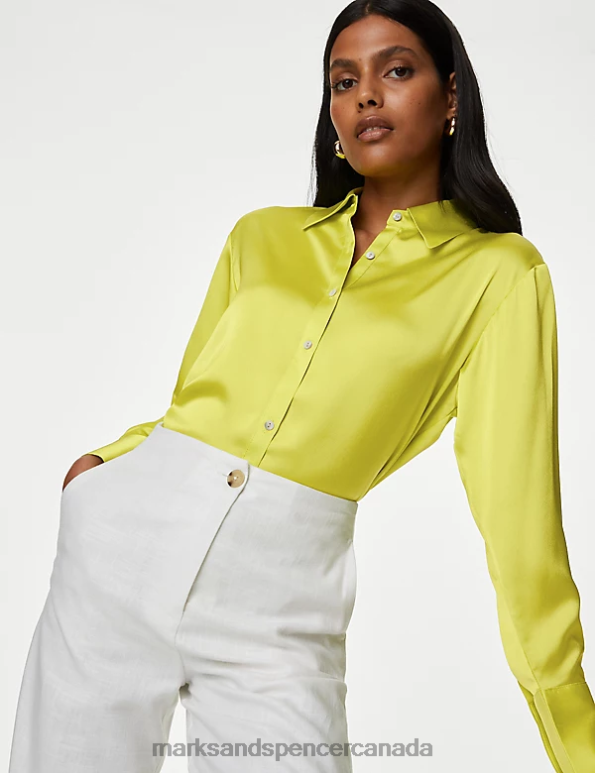 Marks and Spencer near me - Women Limeade Clothing Marks & Spencer Satin Collared Longline Oversized Shirt 20VTD1419