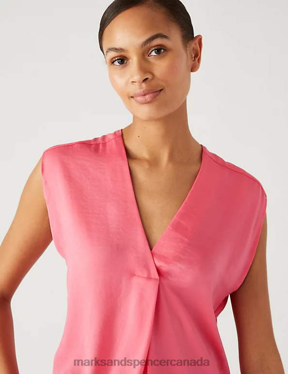 Marks and Spencer near me - Women Medium Pink Clothing Marks & Spencer Satin V-Neck Popover Blouse 20VTD924