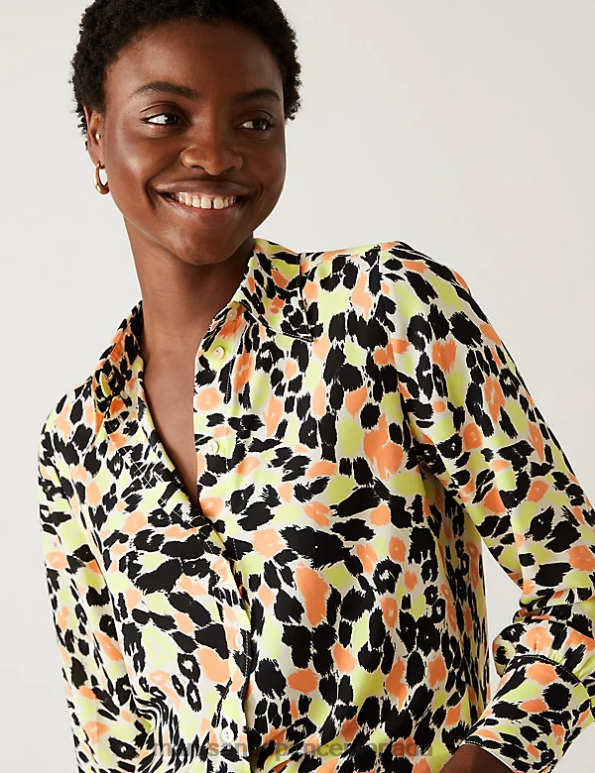 Marks and Spencer near me - Women Orange Mix Clothing Marks & Spencer Printed Collared Shirt 20VTD1132