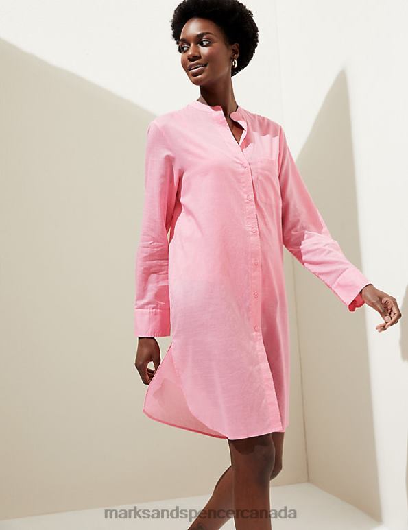 Marks and Spencer sale - Women Petal Pink Clothing Marks & Spencer Pure Cotton Collarless Beach Cover Up Shirt 20VTD1136