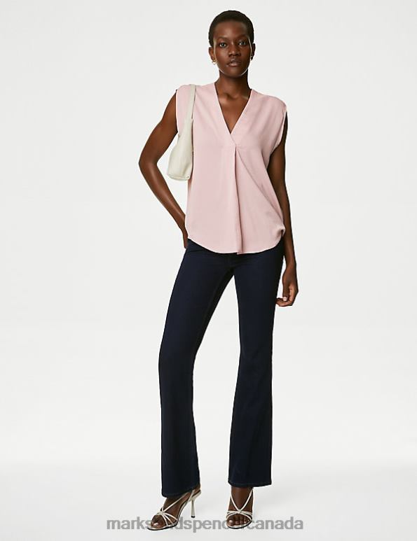 Marks and Spencer sale - Women Pink Shell Clothing Marks & Spencer Satin V-Neck Popover Blouse 20VTD1288