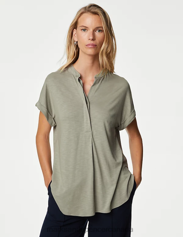 Marks and Spencer Canada - Women Soft Green Clothing Marks & Spencer Jersey Regular Fit Top 20VTD1846