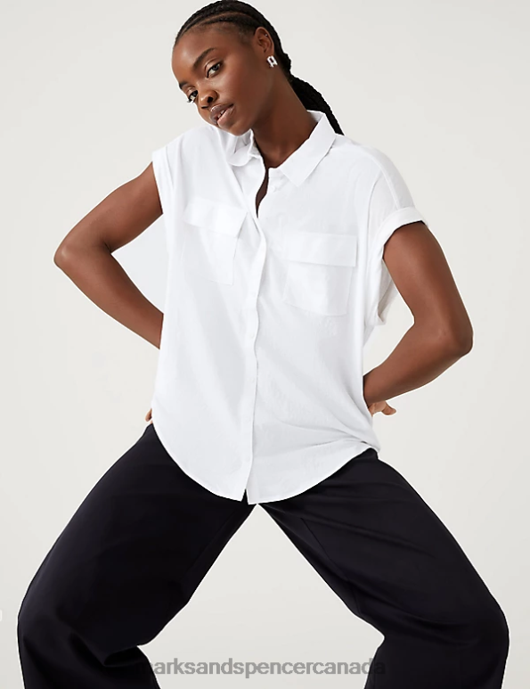 Marks and Spencer Canada - Women Soft White Clothing Marks & Spencer Jersey Collared Shirt 20VTD2280