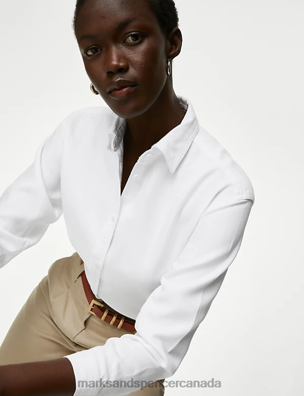 Marks and Spencer near me - Women Soft White Clothing Marks & Spencer Lyocell Denim Collared Shirt 20VTD1849