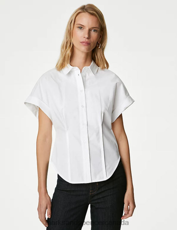 Women Soft White Clothing Marks & Spencer Pure Cotton Collared Shirt 20VTD430 - Marks and Spencer online