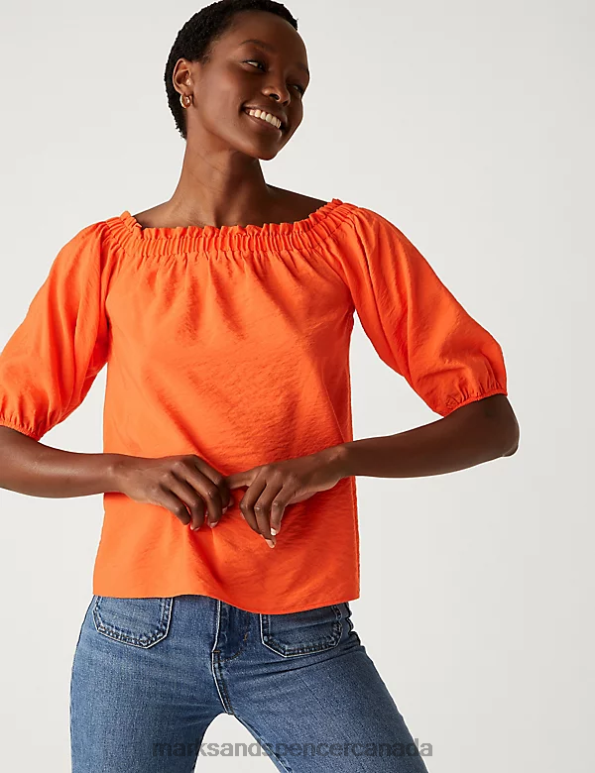 Marks and Spencer near me - Women Tangerine Clothing Marks & Spencer Frill Detail Off The Shoulder Top 20VTD1693