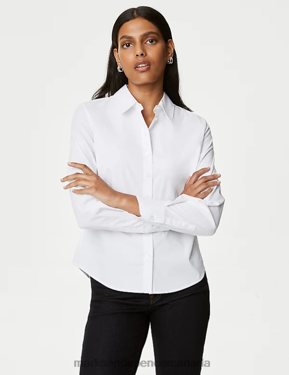 Marks and Spencer Canada - Women White Clothing Marks & Spencer Cotton Rich Fitted Collared Shirt 20VTD2240