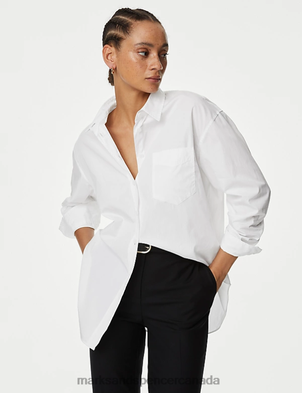 Marks and Spencer near me - Women White Clothing Marks & Spencer Pure Cotton Oversized Girlfriend Style Longline Shirt 20VTD1046