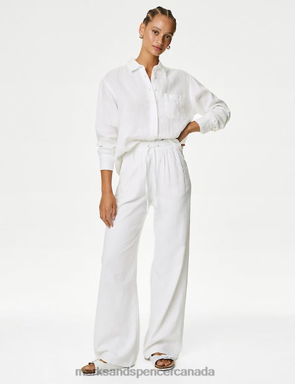 Women White Clothing Marks & Spencer Pure Linen Oversized Shirt 20VTD35 - Marks and Spencer Canada locations