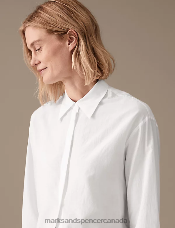 Marks and Spencer near me - Women White Clothing Marks & Spencer Silk Blend Collared Long Sleeve Shirt 20VTD2861