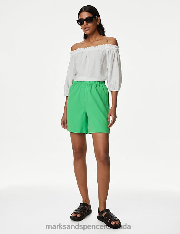 Marks and Spencer near me - Women Acid Green Clothing Marks & Spencer High Waisted Shorts 20VTD2510