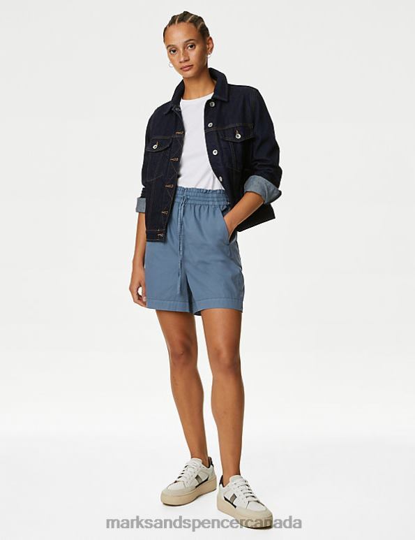 Women Air Force Blue Clothing Marks & Spencer Pure Cotton High Waisted Shorts 20VTD2493 - Marks and Spencer Canada locations