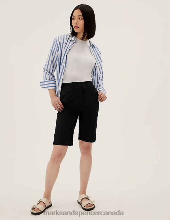 Marks and Spencer Canada - Women Black Clothing Marks & Spencer Cotton Rich Knee Length Chino Shorts 20VTD890