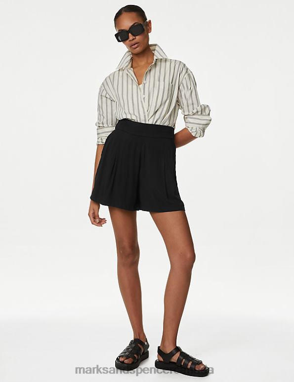 Marks and Spencer near me - Women Black Clothing Marks & Spencer High Waisted Pleat Front Shorts 20VTD334