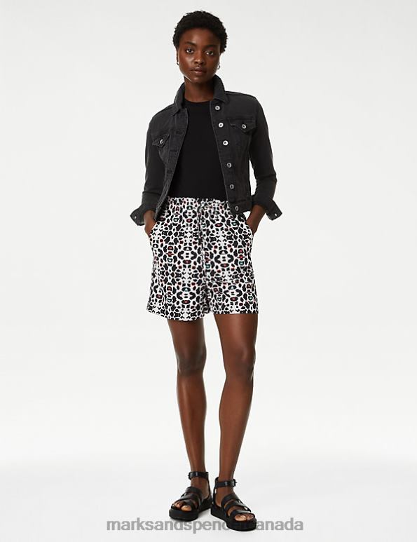 Marks and Spencer sale - Women Black Mix Clothing Marks & Spencer Linen Rich Leopard Print Shorts 20VTD1595