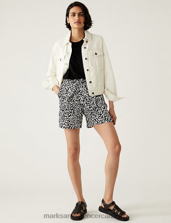 Women Black/White Clothing Marks & Spencer Pure Linen Shorts 20VTD3336 - Marks and Spencer outlet