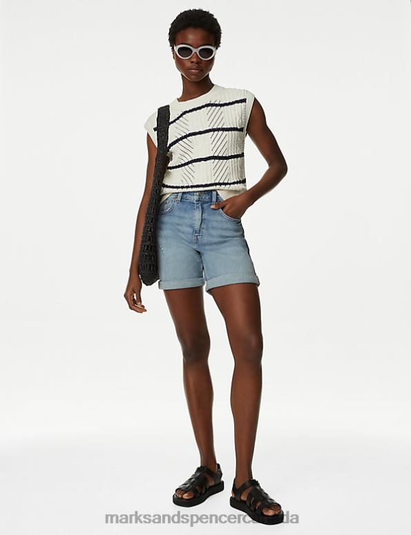 Marks and Spencer Canada - Women Blue Denim Clothing Marks & Spencer Denim Boyfriend Shorts 20VTD1793