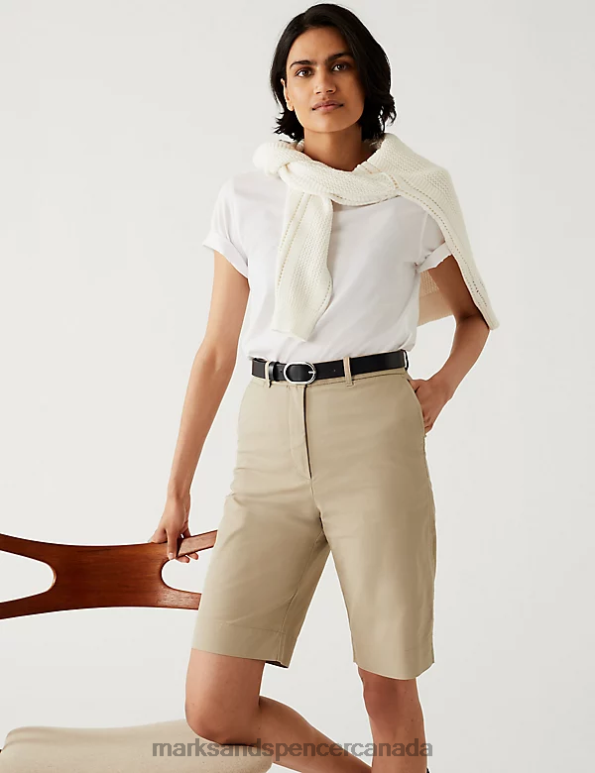 Women Coffee Clothing Marks & Spencer Cotton Rich Knee Length Chino Shorts 20VTD508 - Marks and Spencer online