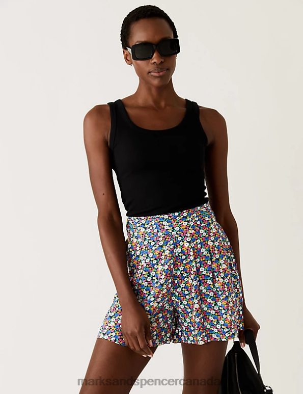 Marks and Spencer Canada - Women Dark Blue Mix Clothing Marks & Spencer Printed Pleat Front Shorts 20VTD1915