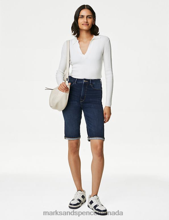 Marks and Spencer near me - Women Dark Indigo Clothing Marks & Spencer Magic Shaping Denim Bermuda Shorts 20VTD1514