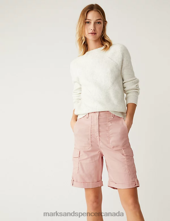 Women Dusted Pink Clothing Marks & Spencer Lyocell Rich Cargo Tea Dyed Shorts 20VTD957 - Marks and Spencer Canada locations