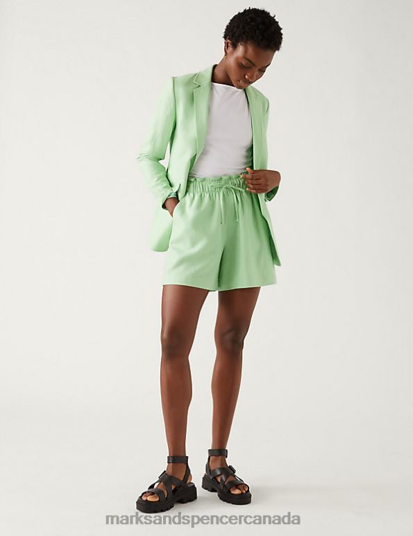 Women Fresh Mint Clothing Marks & Spencer Linen Blend High Waisted Shorts 20VTD3228 - Marks and Spencer Canada locations