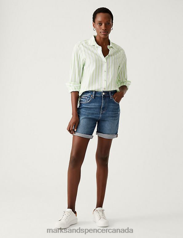 Marks and Spencer Canada - Women Med Blue Denim Clothing Marks & Spencer Denim Boyfriend Shorts 20VTD1787