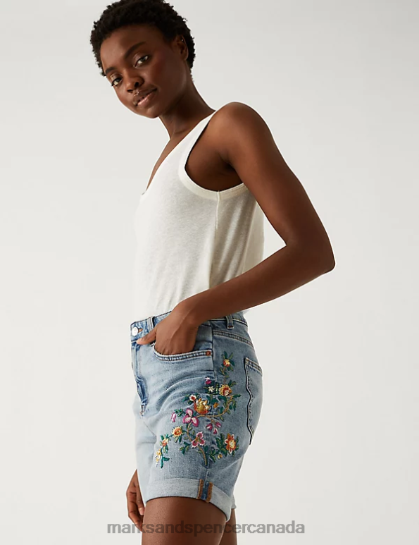 Marks and Spencer sale - Women Medium Indigo Clothing Marks & Spencer Denim Boyfriend Embroidered Shorts 20VTD2862