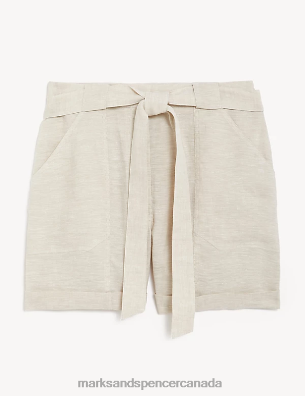 Women Natural Clothing Marks & Spencer Pure Linen Belted Shorts 20VTD2529 - Marks and Spencer online