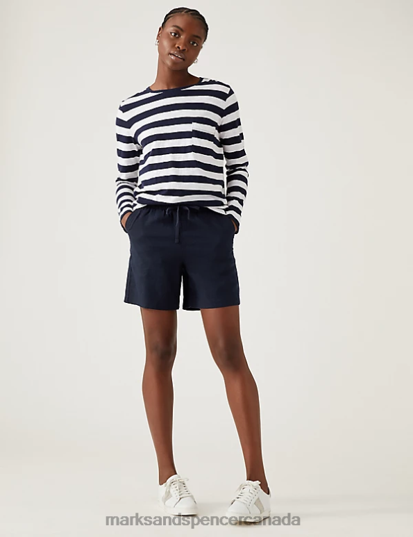 Marks and Spencer Canada - Women Navy Clothing Marks & Spencer Linen Rich Shorts 20VTD3044