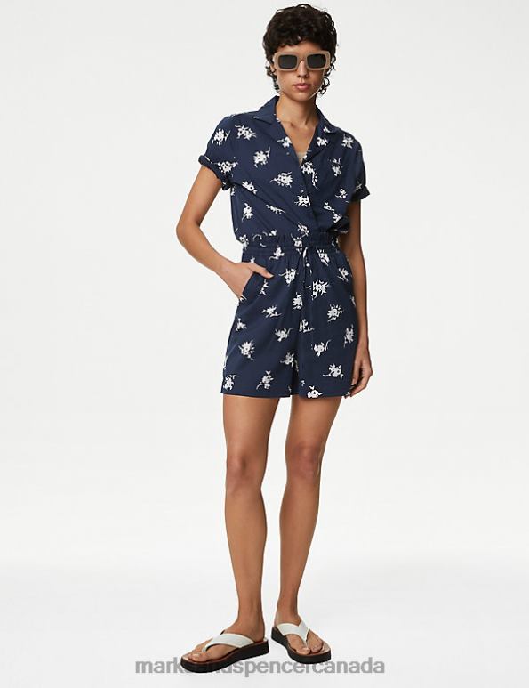 Women Navy Mix Clothing Marks & Spencer Cotton Rich Printed Paperbag Shorts 20VTD2005 - Marks and Spencer online