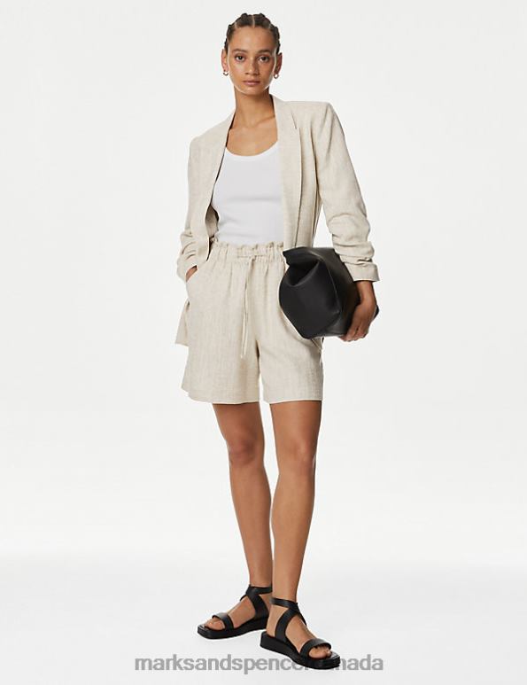 Marks and Spencer Canada - Women Neutral Clothing Marks & Spencer Linen Blend High Waisted Shorts 20VTD3139