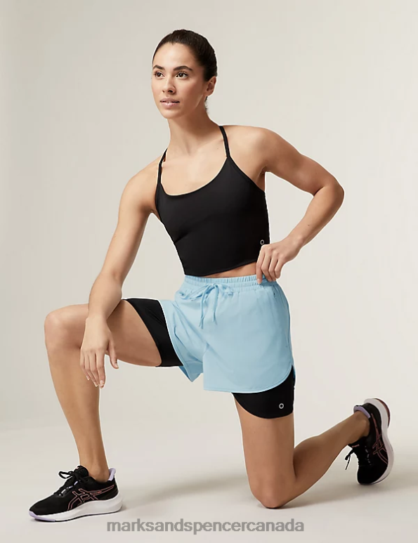 Women Powder Blue Clothing Marks & Spencer Woven Layered Gym Shorts 20VTD3169 - Marks and Spencer Canada locations