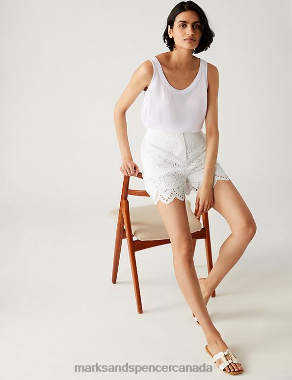 Women White Clothing Marks & Spencer Pure Cotton Embroidered Shorts 20VTD3231 - Marks and Spencer outlet