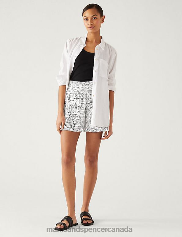 Women White Mix Clothing Marks & Spencer Printed Pleat Front Shorts 20VTD1913 - Marks and Spencer Canada locations