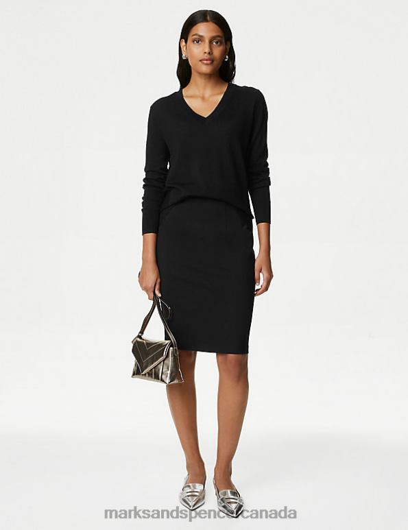 Marks and Spencer Canada - Women Black Clothing Marks & Spencer Jersey Knee Length Pencil Skirt 20VTD759