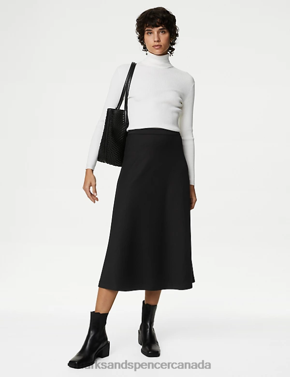 Marks and Spencer near me - Women Black Clothing Marks & Spencer Jersey Midi Circle Skirt 20VTD1742