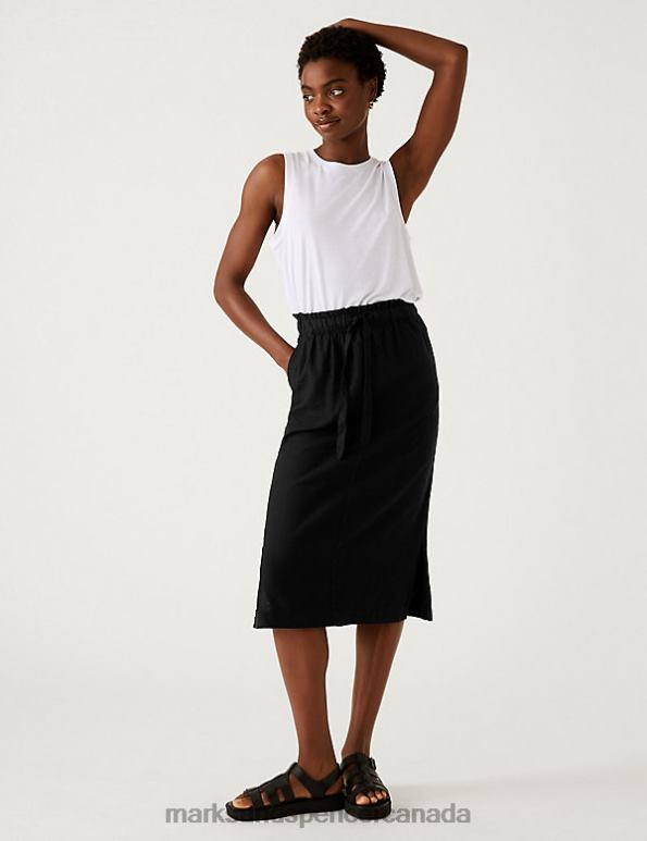 Marks and Spencer sale - Women Black Clothing Marks & Spencer Linen Rich Midi Skirt 20VTD287