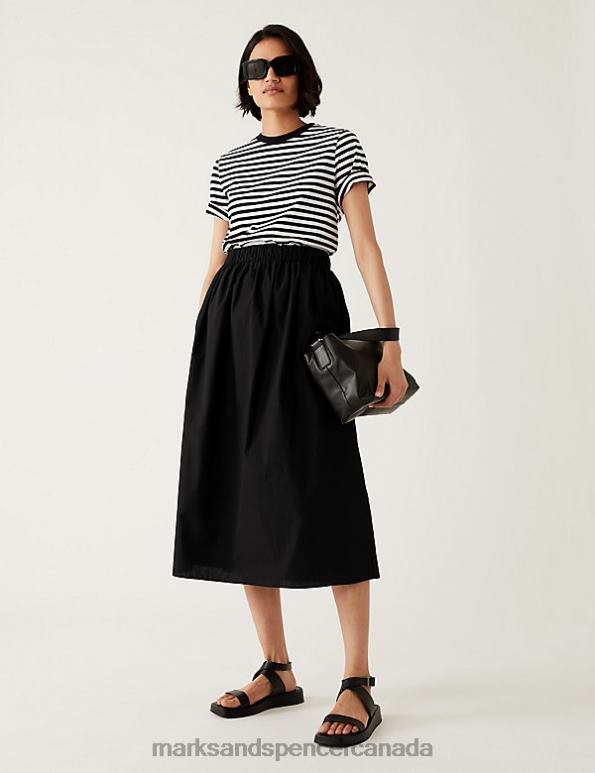 Women Black Clothing Marks & Spencer Pure Cotton Midaxi A-Line Skirt 20VTD1020 - Marks and Spencer Canada locations