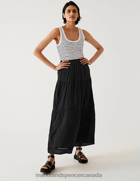 Women Black Clothing Marks & Spencer Textured Midaxi Tiered Skirt 20VTD1107 - Marks and Spencer Canada locations