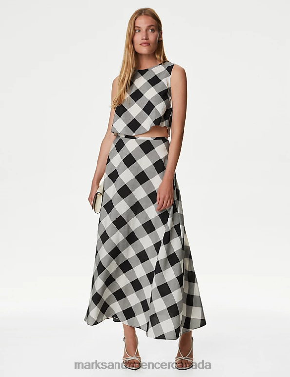 Women Black Mix Clothing Marks & Spencer Checked Maxi A-Line Skirt 20VTD219 - Marks and Spencer outlet