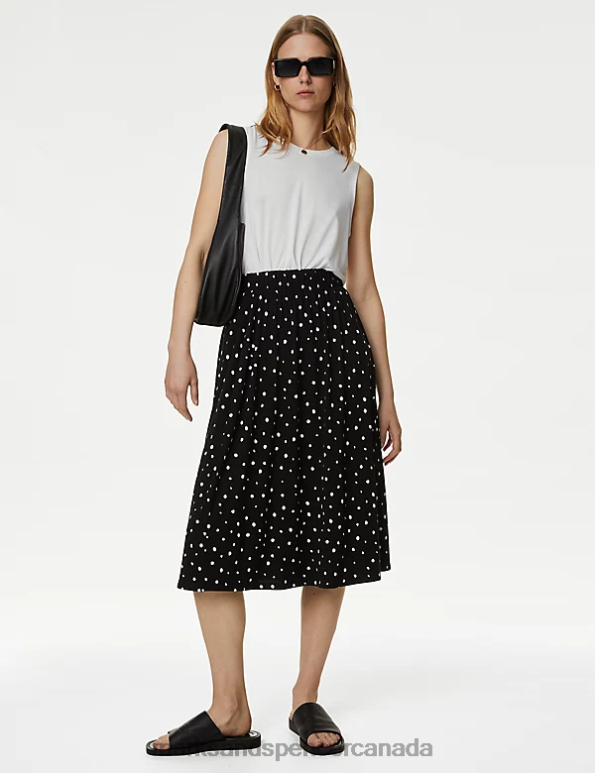 Marks and Spencer Canada - Women Black Mix Clothing Marks & Spencer Jersey Printed Midi Skater Skirt 20VTD2657