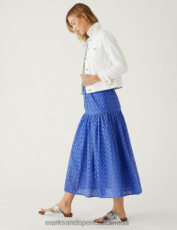 Women Blue Clothing Marks & Spencer Pure Cotton Broderie Midaxi Tiered Skirt 20VTD1795 - Marks and Spencer online