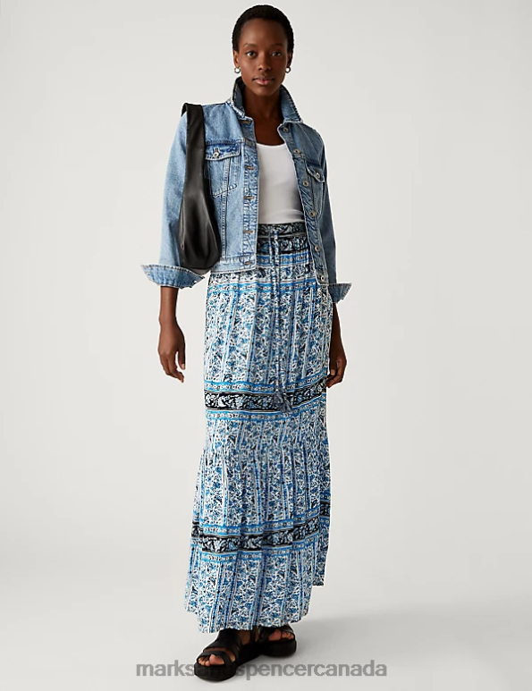 Marks and Spencer Canada - Women Blue Mix Clothing Marks & Spencer Printed Maxi Tiered Skirt 20VTD1917