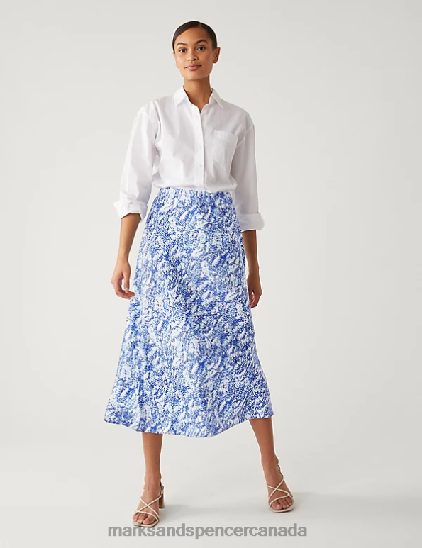 Marks and Spencer near me - Women Blue Mix Clothing Marks & Spencer Satin Animal Print Midaxi Slip Skirt 20VTD840