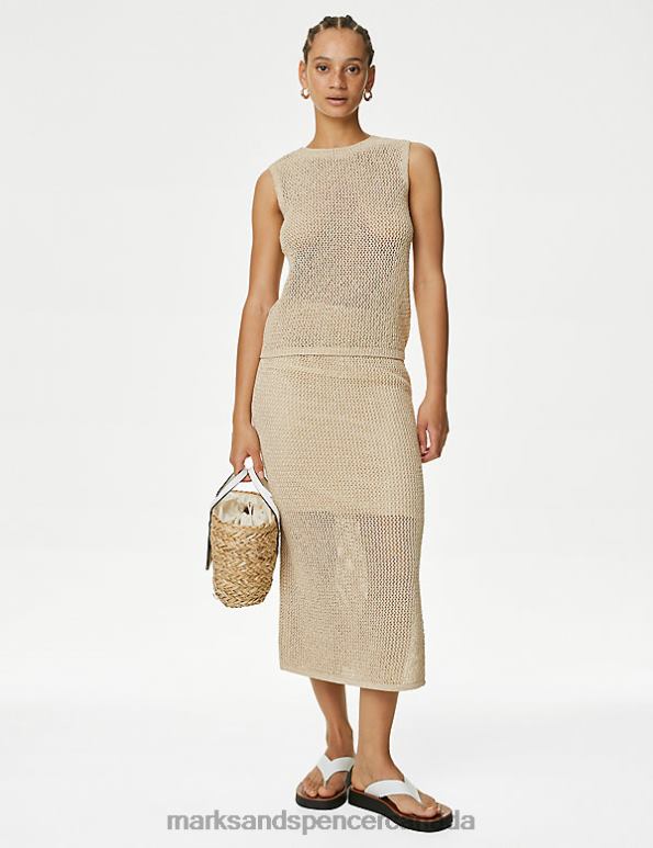 Women Cream Clothing Marks & Spencer Cotton Blend Sparkly Textured Knitted Skirt 20VTD1259 - Marks and Spencer Canada locations