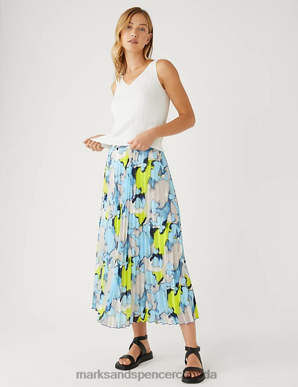 Marks and Spencer near me - Women Dark Blue Mix Clothing Marks & Spencer Printed Pleated Midaxi Skirt 20VTD1669