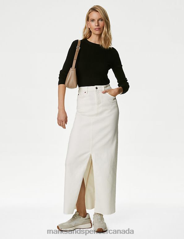 Women Ecru Clothing Marks & Spencer Denim Split Front Maxi Skirt 20VTD436 - Marks and Spencer Canada locations