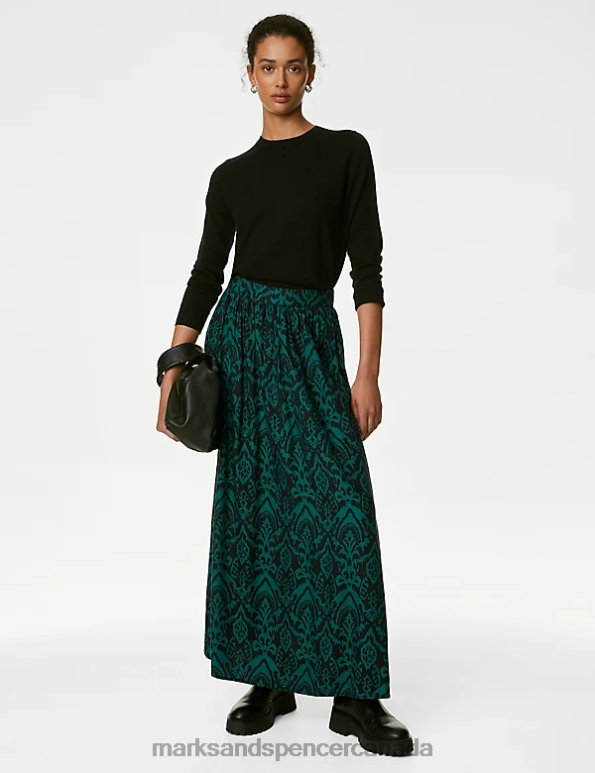 Marks and Spencer Canada - Women Green Mix Clothing Marks & Spencer Printed Maxi A-Line Skirt 20VTD223