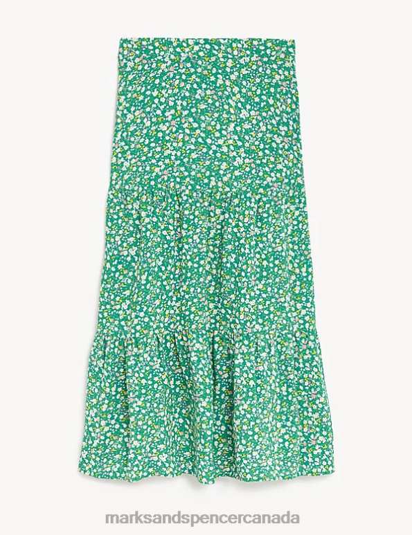 Marks and Spencer near me - Women Green Mix Clothing Marks & Spencer Printed Midaxi Tiered Skirt 20VTD3284